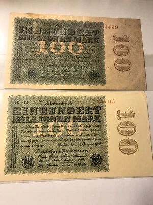 Lot of 1923 Einhundert Millionen Mark - Image 1 of 2