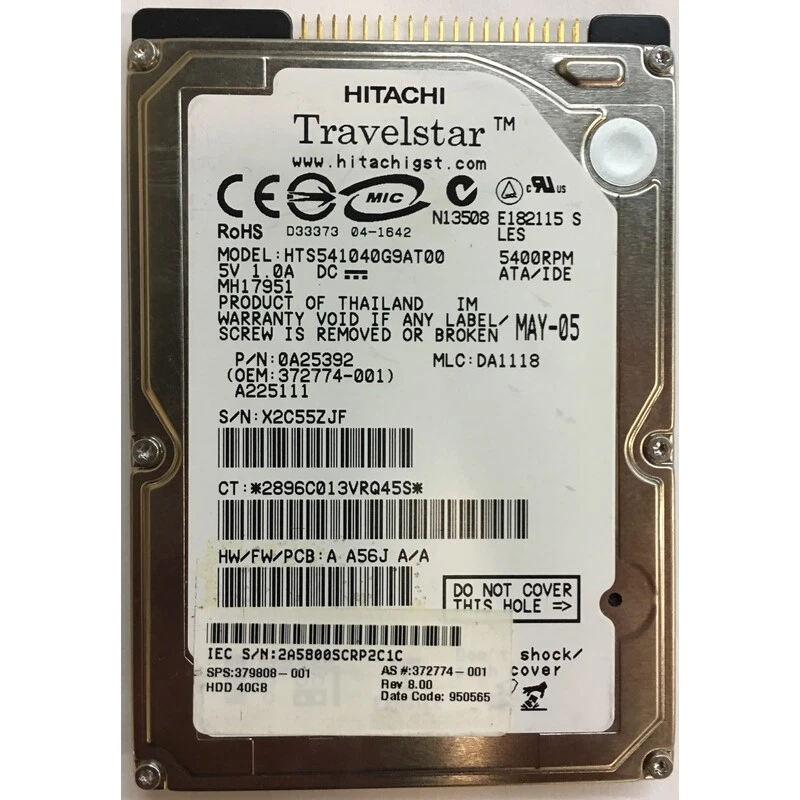 379808-001 - HP 40GB 5400 RPM IDE 2.5" HDD - Image 1 of 1