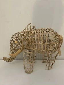 Vintage Large Handmade WICKER Elephant 17.5โ Long - MCM Decor - Nursery ๐ RARE - Picture 1 of 10