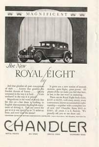 Wunderschönes Royal Eight Automobil von Chandler 10x7 in schwarz-weiß gedruckter Anzeige - Bild 1 von 3