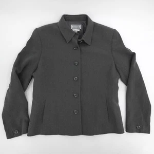 Vintage Jennifer Moore Blazer Womens 8 Petite Gray 5 Button Jacket Collar Work - Picture 1 of 12