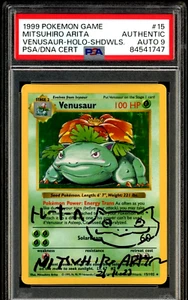 PSA AUTO 9 Mitsuhiro Arita Signed Sketched 1999 Pokemon Venusaur Shadowless Holo - Picture 1 of 2