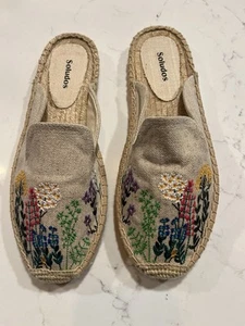 NUOVE SOLUDOS espadrillas ricamate floreale suola in gomma slip on scarpe mules 8,5 - Foto 1 di 6