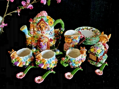 Mercuries 1999 Springtime Garden Bunny Tea Set  Easter Spring (16 pcs) - Image 1 of 4