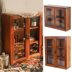 Wooden Wall Mounted Desktop Storage Shelf Display Cupboard Small Cabinet - Picture 1 of 13
