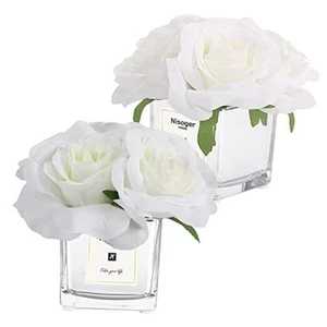 2 Pack Fake Flowers with Vase, Silk Roses Artificial Flowers in Vase, Faux - Picture 1 of 7