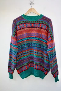 BNWT Vintage Wendy Lawrence Welsh Wool Chunky Knitted Fair Isle Jumper Size L - Bild 1 von 7