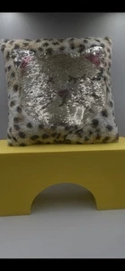 Reversible Sequins Cat/Meow PILLOW by JUSTICE Girls 14x14, Preowned - Picture 1 of 3