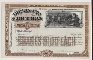 Certificado de acciones de Kanawha & Michigan Railway Company Ohio West Virginia - Imagen 1 de 1