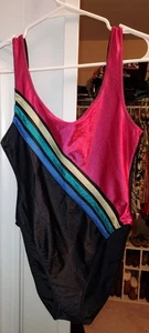 VTG 80's Multi Color Shimmer Shiny Antron Lycra Spandex Leotard Rainbeau;M;EUC - Picture 1 of 4