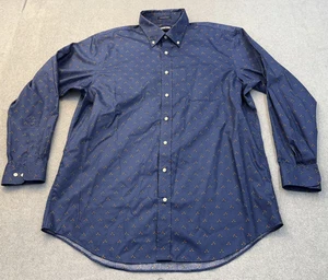 Lands End Hemd Herren 17 1/2 36T Blau Mistelzweig Print Langarm Button Down - Bild 1 von 9