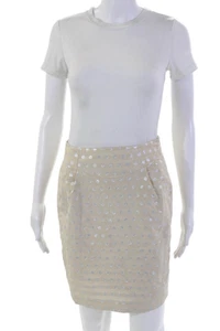 Catherine Malandrino Womens Polka Dot Side Zip Lined Pencil Skirt Beige Size 0 - Picture 1 of 7