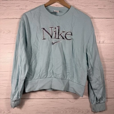 Sudadera Nike Mujer Talla Grande Recortada Cuello Redondo Terciopelo Aplastado Swoosh Azul Foto 1 de 4