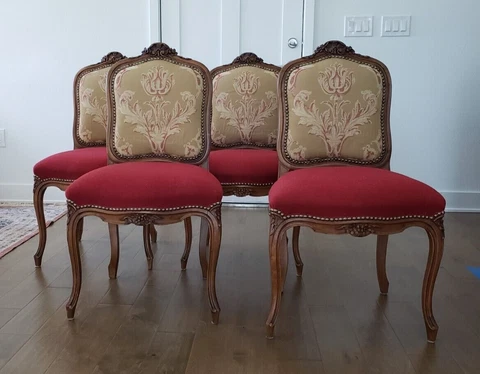 Antique Walnut Hand Carved Chair Set of 4 Part of Parlor Set Cover