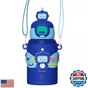 Cute Insulated Water Bottle with Straw Strap Kids, 15 oz Metal Cups for Hot a - Picture 1 of 5