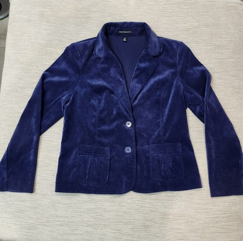VETEMENTS Giacca blazer lunga SL Counterparts blu royal in velluto a coste con colletto e bottoni donna taglia 14