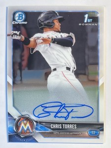 2018 Topps Bowman Chrome 1st Auto Autograph Chris Torres Miami Marlins Rookie RC