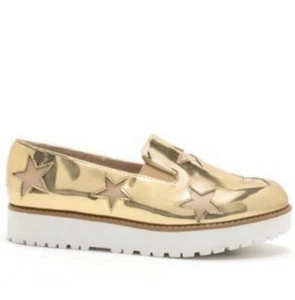 QUPID Metallic Platform Gold Star Slip On Shoes Sz 6 - Picture 1 of 9