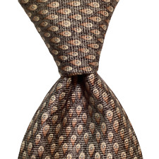 BVLGARI SEVENFOLD Men's 100% Silk Necktie ITALY Luxury Geometric Brown/Peach EUC