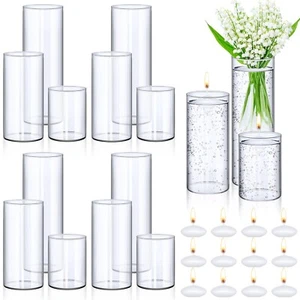 Jinei 12 Pack Glass Cylinder Vases Floating Candle and Clear Flower Vase Set ... - Picture 1 of 7