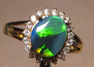 1,2 Karat Edelstein schwarzer Opal & Diamantring, massiv 14 Karat Gelbgold - Bild 1 von 15