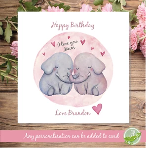Personalised Name Cute Elephant Female Girl Birthday Card - Picture 1 of 4