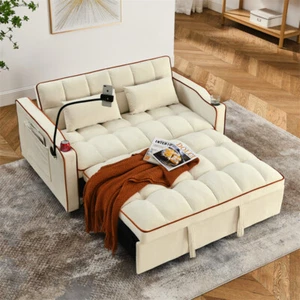 55in Convertible Pull Out Sleeper Sofa Bed Folding Loveseat Couch w/Phone Stand - Picture 1 of 14