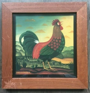 Red/Green Rooster Art Poster Print by Diane Pedersen-1998-11 1/8" Square Framed - Picture 1 of 8
