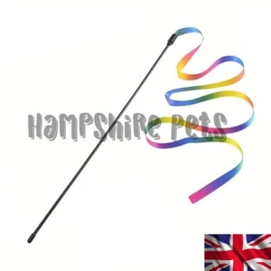 Cat Ribbon Wand Teaser Stick Fun Playtime Interactive Toy Play Kitten Chase - Picture 1 of 3
