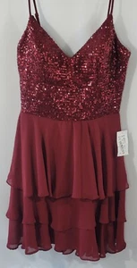 NWT - B. Darlin Cranberry Tulle Cocktail Formal Dress Sequin Top Junior Sz 9/10 - Picture 1 of 12
