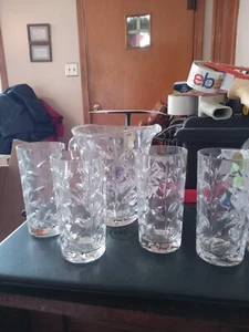 Oneida Royal Crystal Rock Dorico Lead Pitcher Tumbler Set Of 5 Italy - Picture 1 of 7