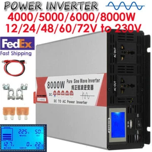 6000W 8000W Max 12V 24V 48V to 230V Onda Sinusoidale Pura Inverter Convertitore - Picture 1 of 27