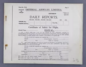 IMPERIAL AIRWAYS CERTIFICATE OF SAFETY FOR FLIGHT AIRLINE REPORT FORMULAR PERSONAL - Bild 1 von 9
