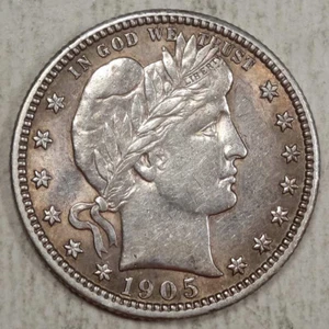 1905-S Barber Quarter, fast unzirkuliert, besseres Datum 0620-41 - Bild 1 von 5