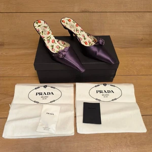 Scarpe slip on Prada 2003 Cosmopolitan tessuto viola da sera mules taglia 37EU/4UK - Foto 1 di 24