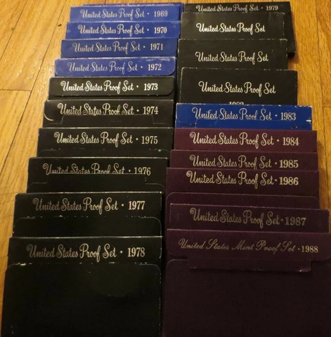 1968 to 1988  Proof Sets U.S. Mint 21 Proof Sets San Francisco Mint Box COA Cover