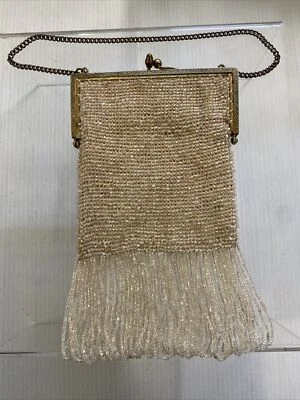 Bolsa de micro contas antiga tom dourado corte francês aço art déco COMO ESTÁ fofa 🥰 - Imagem 1 de 4