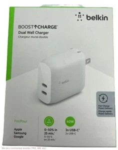 Belkin BoostCharge (20W) Dual USB-C with (40W) Stand Alone Wall Charger - Picture 1 of 1