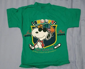 Vintage 90s Peanuts Snoopy T Shirt - Kids / Youth 6 - Green - Picture 1 of 10