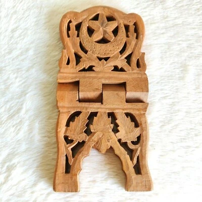 Vintage FloralArt Crescent Star Holy Book Keeping Wooden Folding book Stand W560 - Image 1 of 4
