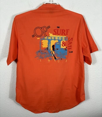 Camisa Vintage Años 80 Ocean Pacific Para Hombre Talla Grande Naranja Botón Manga Corta Foto 1 de 4