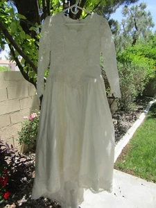 WEDDING GOWN DRESS APPROX. 14 Custom Made White Long Sleeves - Picture 1 of 5