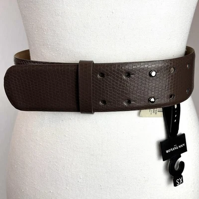 Cinturón de cuero ANN TAYLOR sin hebilla ancho patrón de reptil lagarto - XS - 35" marrón Foto 1 de 4