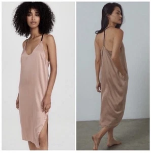 LUNYA Women's BeigeSpaghetti Strap Silk Slip Dress Shift Casual Party Resort L - Imagen 1 de 9