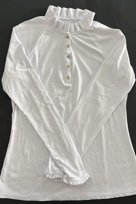 Lilly Pulitzer Luxletic Hutton Polo Shirt Women WhiteLong Sleeve Ruffle Collar M - Image 1 of 4