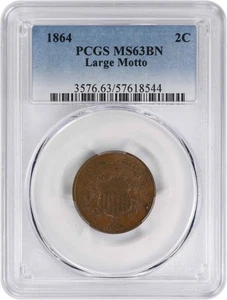 1864 Two Cent Piece Large Motto MS63BN PCGS - Picture 1 of 2