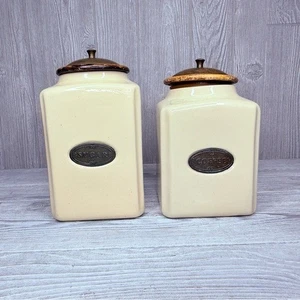 Target sugar and coffee ceramic canisters storage wooden lids kitchen canisters - Picture 1 of 13