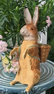 Antique Paper Mache Easter Bunny Candy Container 8" Standing Rabbit, Germany  - Picture 1 of 16