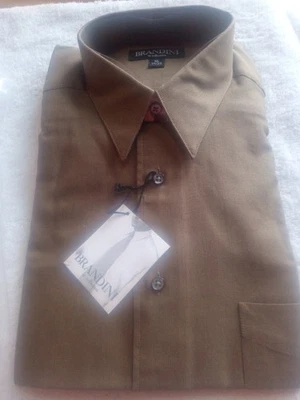 Camisa Brandini De Colección Para Hombres Talla 16 Marrón Le Collezioni Botón Manga Larga Suave Retro Foto 1 de 4