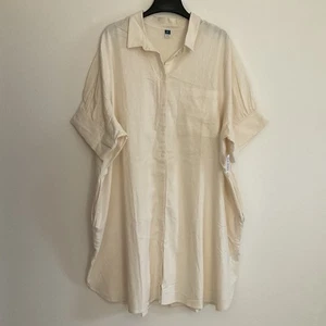 Old Navy Shirt Dress Linen Blend Plus Size 4X Cream Button Up Puff Sleeve New - Picture 1 of 9